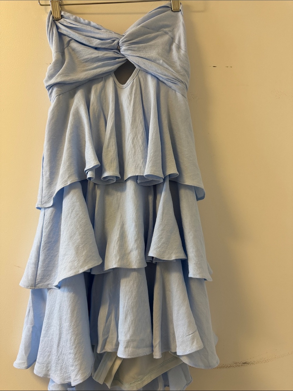 NWT Cotton Candy Light Blue Strapless Tiered Cutout Romper Size L